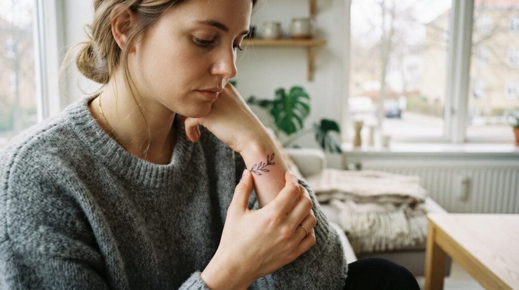 Portrait photograph of a thoughtful person examining their m